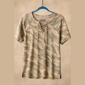 Sonoma Olive Tan Cream Camo Lace Up Short Sleeve Tee Large